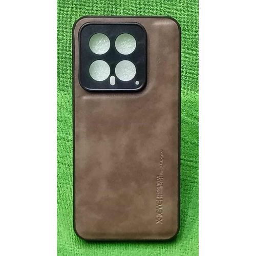 Slim Premium PU Leather Soft TPU Bumper Shockproof Protective Phone Cover for Xiaomi 14 - BROWN