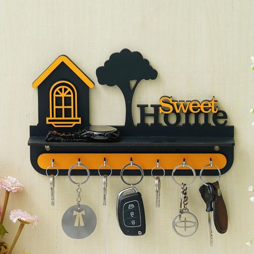 Premium Stylish Wooden Sweet Home Keys Hanger for Wall Decor/Key Holder for Home Decoration/Key Chain for Office Decor, Key Holder for Wall (28 Cm x 18 Cm)