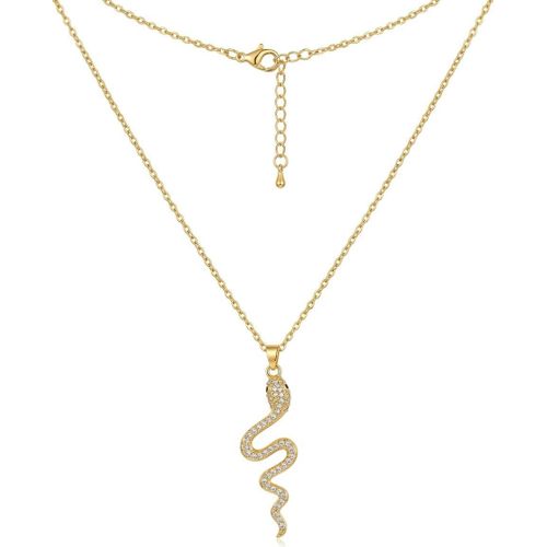 Snake Necklace 316L Stainless Steel 18K Gold Plated, Clear Zircon Stones, Length 45cm, Rust and Scratch Resistant