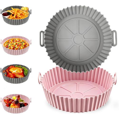 Reusable Silicone Air Fryer Liners, 2-Pack - Non-Stick Baking Tray & Basket Mats