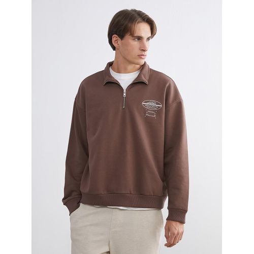 Funnel Neck Printed Thick Men's Sweatshirt