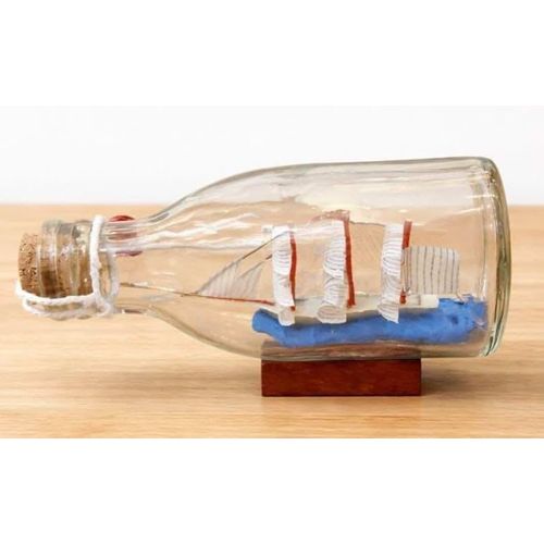 Sailing Ship in a Bottle, Nautical Decor, Wooden Boat Model, Handcraft, Wooden Base