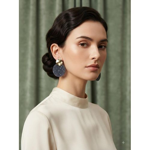 Exceptional Versatility: Three different earring styles (Pearl Chic Women's Double-Layer Statement Earrings: Hammered Gold Disc Top and Speckled Dark Grey Resin Drop, m