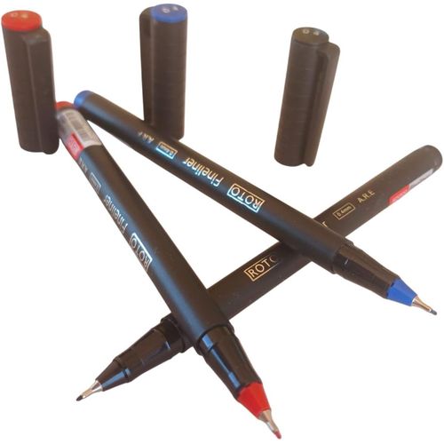 3 x Roto Fineliner Fountain Pen - Blue, Black & Red - Fine Point 0.4 mm