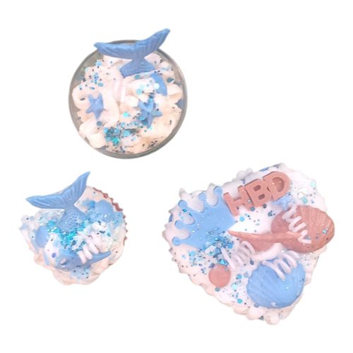 3-Piece Blue Mermaid-Themed Scented Birthday Candle Set (Cake, Truffle, and Cupcake Shapes)