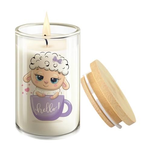 Cute Sheep Candle in Glass Jar with Bamboo Lid, White(Eid-Al-Adha) s