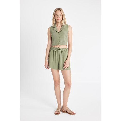 Regular Fit Regular Waist Linen Blend Shorts