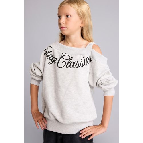 Girl Asymmetric Printed Off-Shoulder Sweatshirt