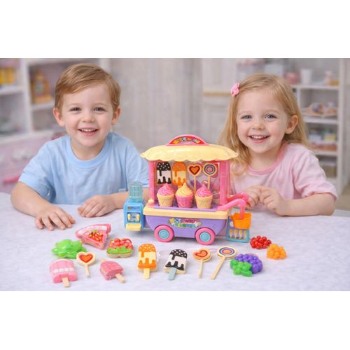 Kids Ice Cream Cart Toy Set with Accessories – Pretend Play Dessert & Candy Shop Toy for Boys & Girls – Fun Educational Gift