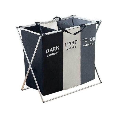 Fabric Folding Large Laundry Basket 3-Bag Multicolour