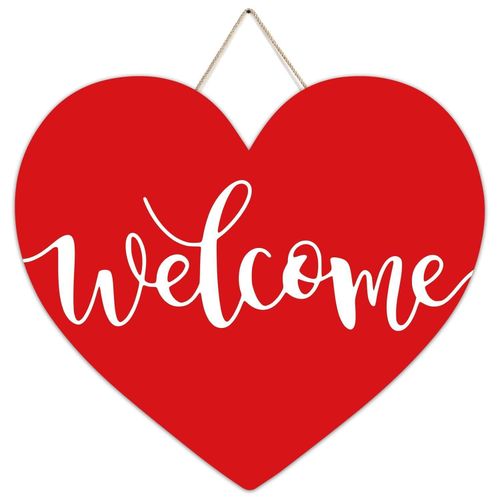 Valentine's Day Wooden Sign for Front Door Hanging Valentines Love Heart Wooden Sign for Wedding Anniversary Home Indoor Outdoor Wall Window Decoration 12''