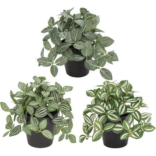 Fake Plants 3 Packs Artificial Plants Indoor Faux Plants with Black Plastic Pot Small Fake Potted Plant for Home Aesthetic Living Room Bathroom Desk Shelf Office Decor