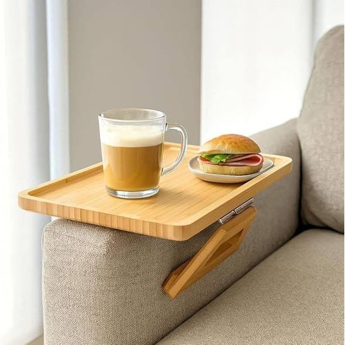 Bamboo Wood Sofa Arm Tray Organiser, Rectangular Shape, 33x24 cm .A2