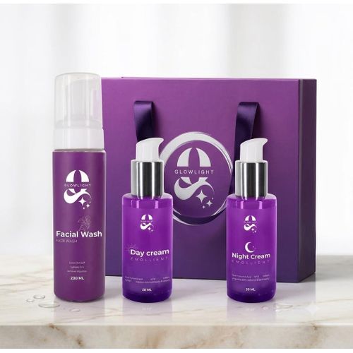 Face Cleanser, Day Cream and Night Cream Set with Salicylic Acid, Hyaluronic Acid, Niacinamide, Retinol and Licorice Extract, for Cleansing, Hydration and Sun Protection