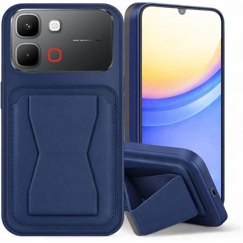Premium PU leather wallet case with card holder and built-in stand, shock-resistant leather back cover, magnetic closure, full protection, scratch-resistant case for Infinix Note Edge, blue