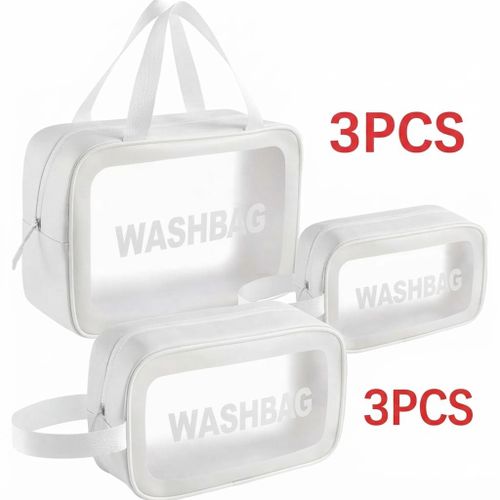 3 Pcs Travel Toiletry Bag Set – Waterproof Transparent Cosmetic Organizer Bag – Makeup Storage Pouch for Travel, Bathroom & Accessories – White