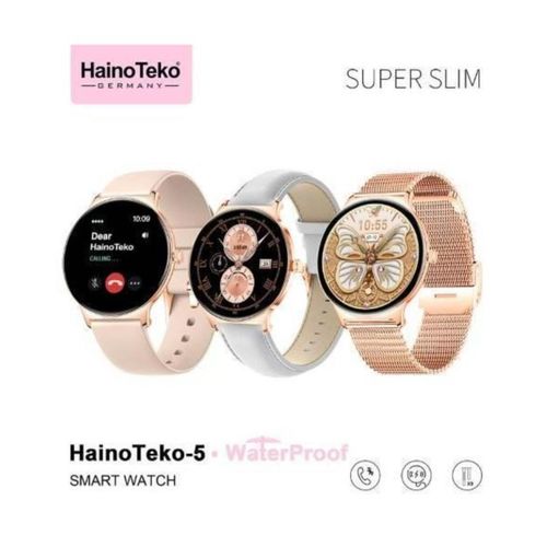 smartwatch Haino Teko-5 features a high-resolution circular AMOLED display, is water-resistant ,Bluetooth Calling , supports smart notifications ( Gold)