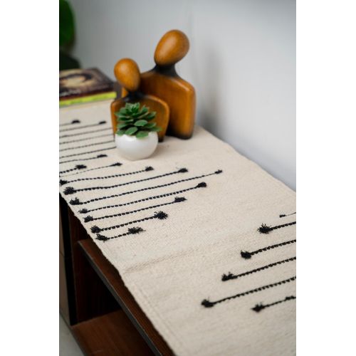 handmad cotton rug or runner-size140x040-off white and black