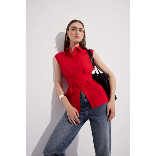Slim Fit Shirt Collar Poplin Sleeveless Shirt
