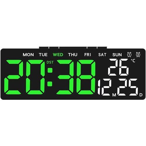 منبه رقمي LED ذكي بمنفذ USB - ساعة طاولة بإضاءة تلقائية ومنبه مزدوج مع عرض التاريخ ودرجة الحرارة-مناسب لأي مكان غرفة النوم - المكتب - طاولة جانبية (اخضر)