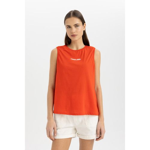Regular Fit Slogan Pattern Crew Neck Sleeveless Tank Top - Red