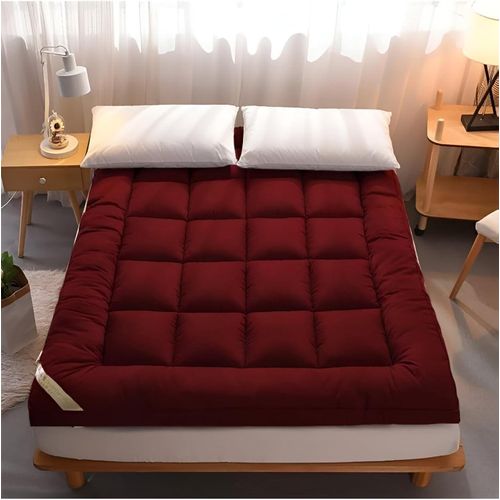 Soft and plush mattress with hotel-quality features - Size (200x200) - Height 7cm - Comfortable and practical (Dark Red)