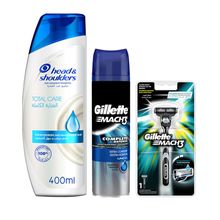 شفرة Mach3 للرجال + جل حلاقة Mach3 Extra Comfort - 200 مل + شامبو Head &amp; Shoulders Total Care - 400 مل