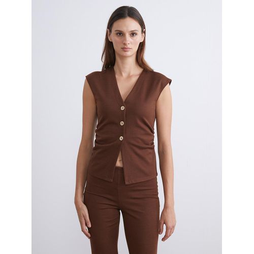 V-Neck Ruched Women's Classic Waistcoat
