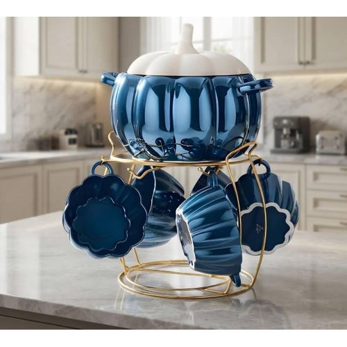 Soup mug set + porcelain pot Luster 7 pieces + stand