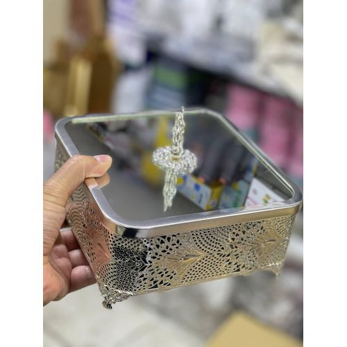 square candy box silver with mirror