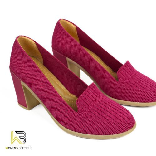 Women’s Knit Heels with Block Heel – 7 cm Height -Fuchsia