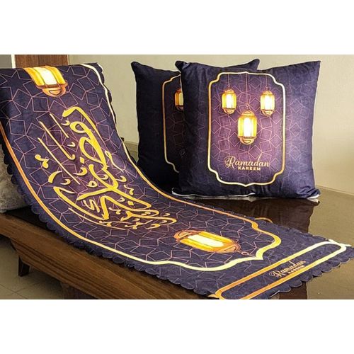 Table Runner with Cushion Set – 3 Pieces – Turkish Velvet – Digital Print