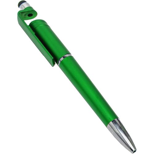 Pen Touch 3 in 1 Ballpoint Function Stylus Pen Touch with Mobile Stand Holder Writing PenScreen Wipe for All Phones and Tablets - Green