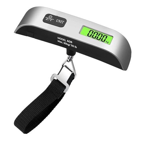 Luggage Scale, Digital Portable Handheld Suitcase, Travel Hanging Baggage with Backlit LCD Display, 50kg/110Pounds, Silver-Black, Silver-Black