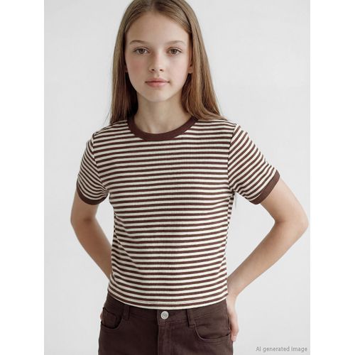Crew Neck Glitter Striped Girl's T-Shirt