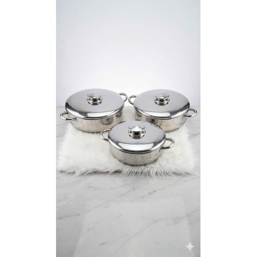 Premium Stainless Steel 3-Piece Casserole Cooking Pot Set with Metallic Lids