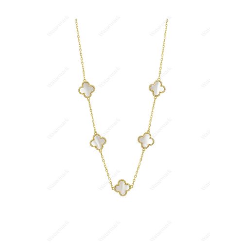Elegant 18K Gold Plated White Stone Quatrefoil Flower Necklace for Women - Premium Stainless Steel Accessory - Perfect for Gifts and Classic Looks