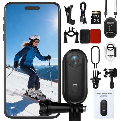 4K 128GB Thumb Action Camera, Hands-Free Magnetic POV Sports Cam
