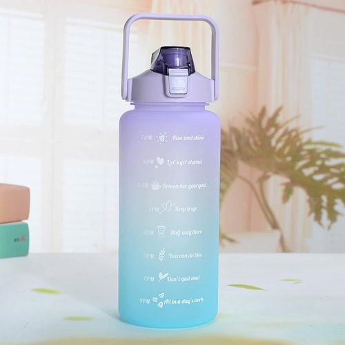 2L Jumbo Water Bottle with Gradient Color Design – High-Quality Tritan Sports Water Bottle with Comfortable Carry Handle and Leak-Resistant Secure Lid – Includes Straw & Water Sticker – Ideal for Gym & Travel