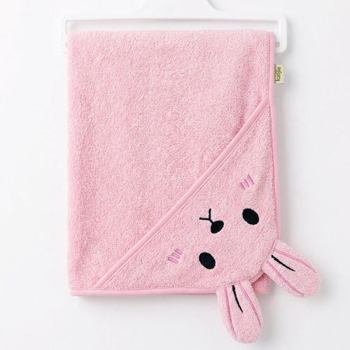 Baby Hooded Towel 100% Cotton - Pink with Teddy Bear Embroidery