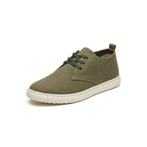 Men's Casual Lace-Up Sneakers - Stylish Olive Green Low-Tops