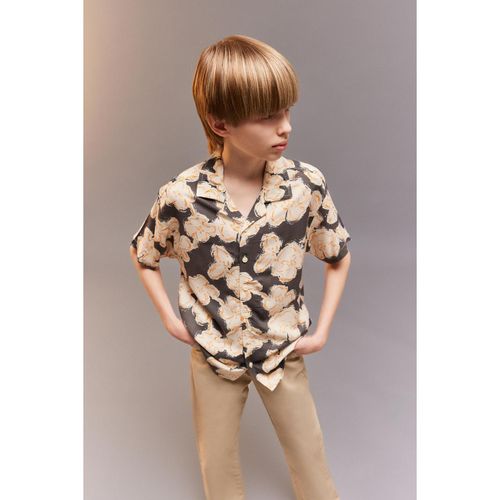 Oversize Wide Fit Polo Neck Viscose Patterned Short Sleeve Shirt Boys'