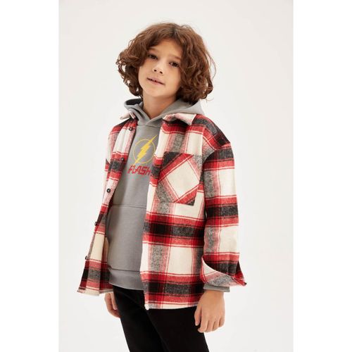 Boy Polo Neck Oversize Fit Long Sleeve Shirt - Red