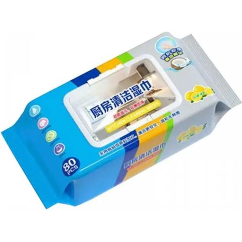 مناديل مبللة لتنظيف المطبخ والمنزل من 80 ورقة مناديل في كل عبوة، مناديل مضادة للبكتيريا مع غطاء، منشفة مطبخ متعددة الأغراض لبقع الشحوم، مناديل رطبة صحية للترابيزات وأسطح الطاولات