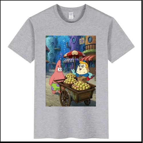 Light grey cotton T-shirt Qaa al-Hamour (SpongeBob &Patrick graphic )