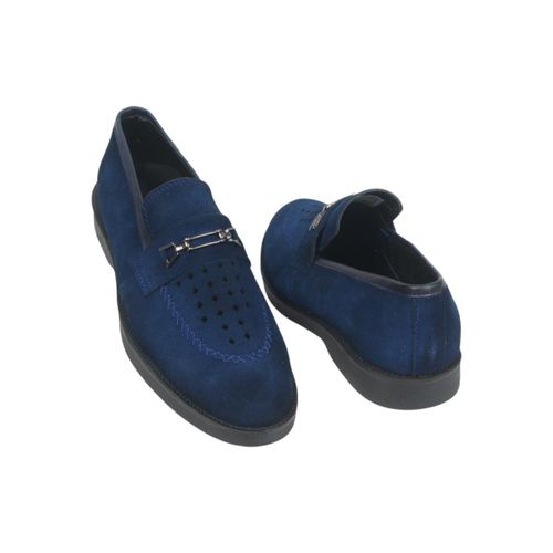 Men's flat suede shoes with a perforated upper