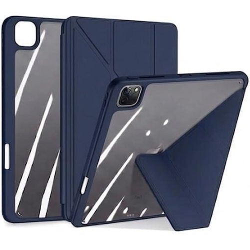 Case for iPad Air 13 inch M2 2024 & iPad Pro 12.9 3rd 4th 5th 6th Generation (2022-2018) with Pencil Holder, 5 in 1 Multiple Viewing Angles, Soft Clear Back Cover, Auto Wake/Sleep blue)