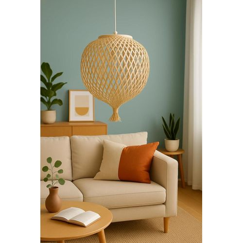Natural Wicker Ceiling Lamp - Grid Design