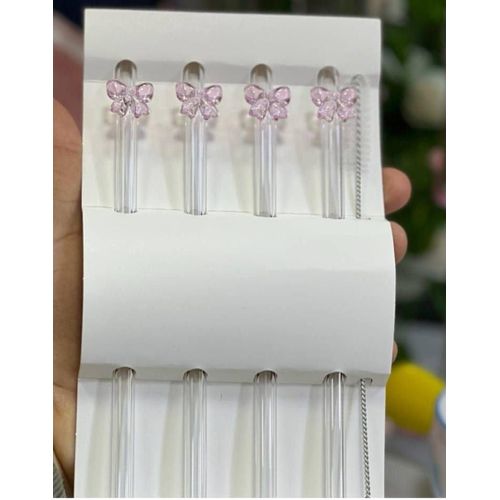Elegant Rose Bow Glass Straws, Practical and Eco-Friendly Alternative to Plastic Straws, Perfect for Iced Coffee, Parties, Cute Gifts, Transparent Design, Easy to Clean and Ensure Taste Purity 5 in 1
