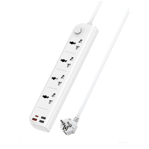 MC-18 Power Strip EU Plug – 3250W Max, 2m Cable, 4 AC Sockets, USB-C PD 20W, QC 3.0 Fast Charging